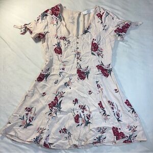 ASTR The Label Floral Button Front Tie Sleeve Mini Dress Blush Pink Women’s L